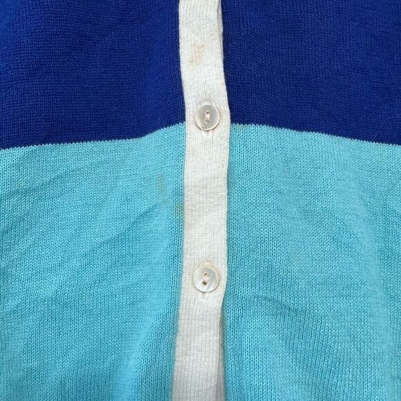 Lacoste Women’s Blue Striped Sweater Size 44 XL 1/4 Button Up - Picture 5 of 13